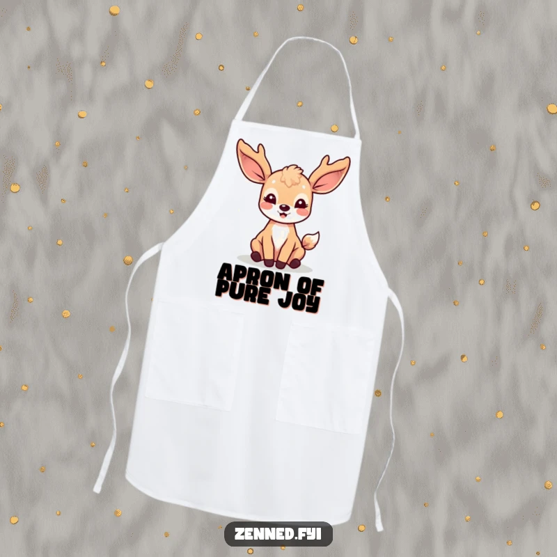 Funny Kawaii Deer Apron: Features a joyful deer character surrounded by soft light rays, perfect for adding a touch of magic to cooking.