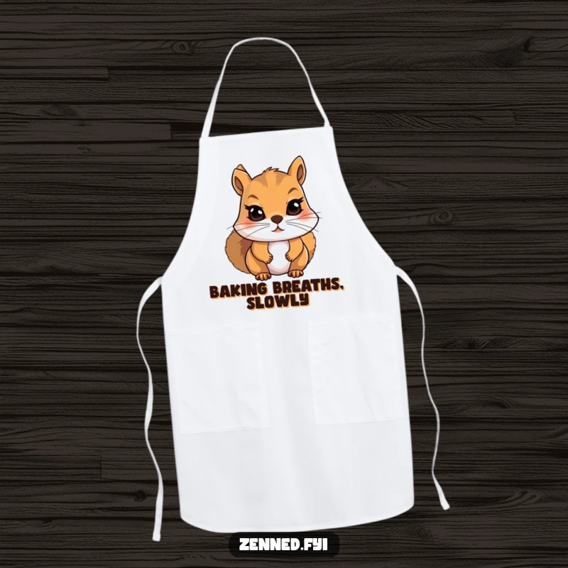 Funny Squirrel Apron: Determined squirrel meditating while cooking, a humorous and practical kitchen accessory.