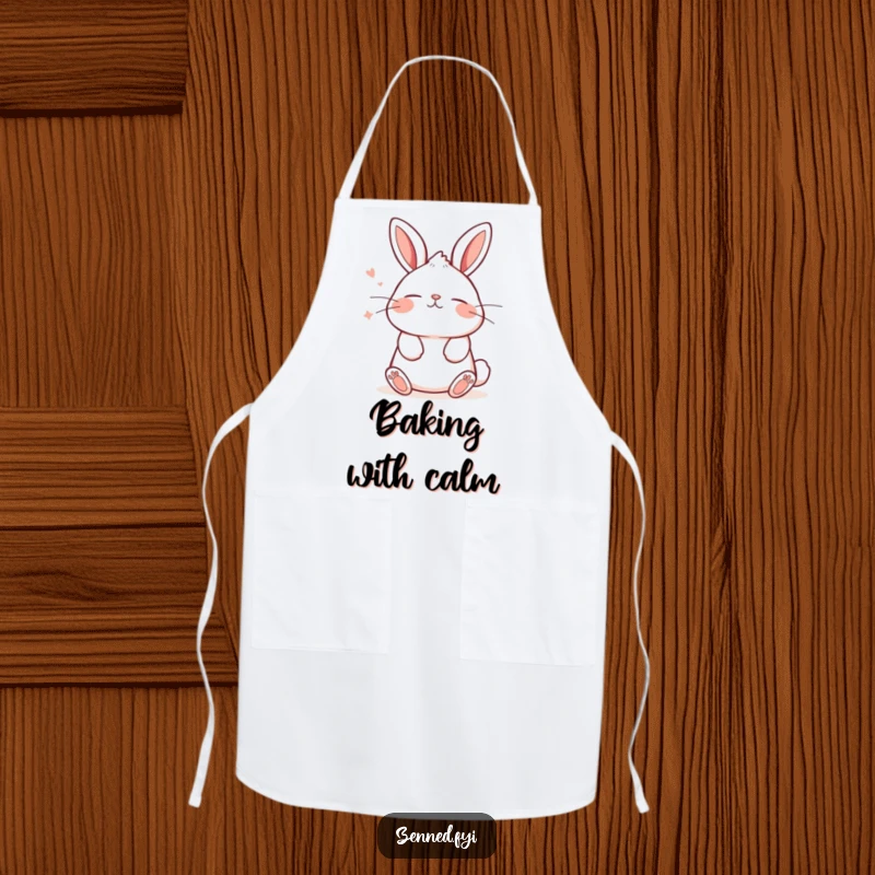 Funny apron featuring a cute kawaii bunny breathing deeply with a tranquil expression, adding charm and humor to kitchen activities.