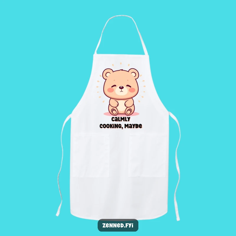 Funny Kawaii Bear Calm Aura Apron - Peaceful Kitchen Vibes with Humorous Flair