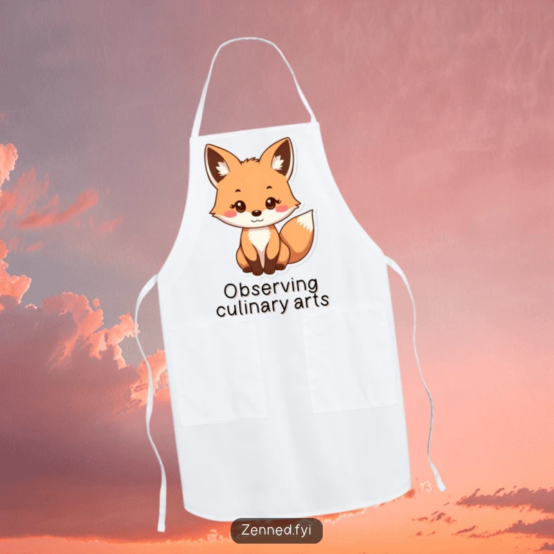 Funny apron depicting a curious fox with a gentle, focused gaze, ready for kitchen antics and culinary creations.