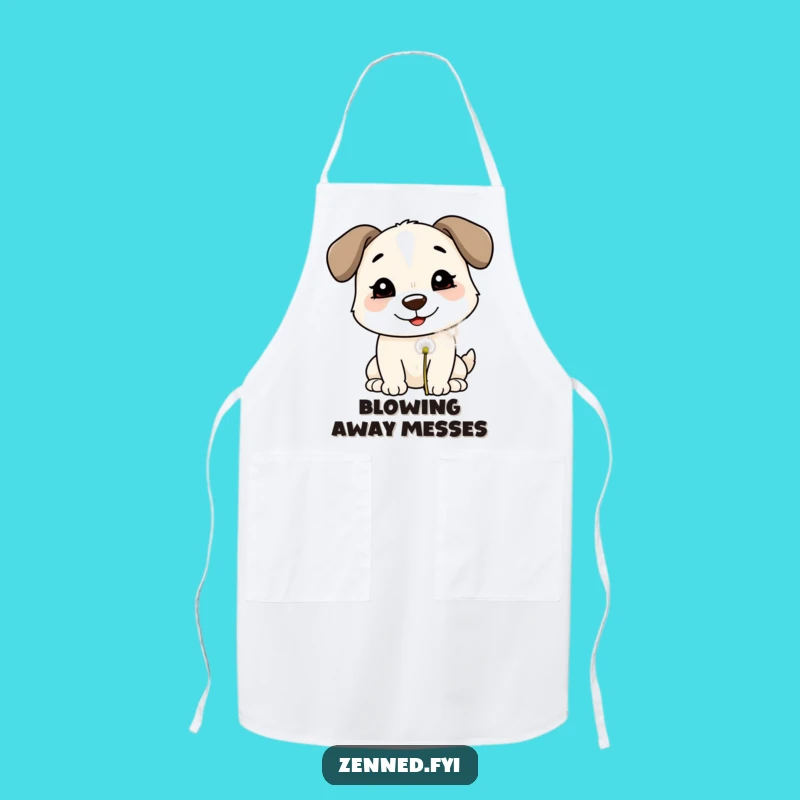 Add a dash of hopeful fun to your kitchen with this amusing apron featuring a smiling dog blowing on a dandelion puff. Cooking just got more whimsical!