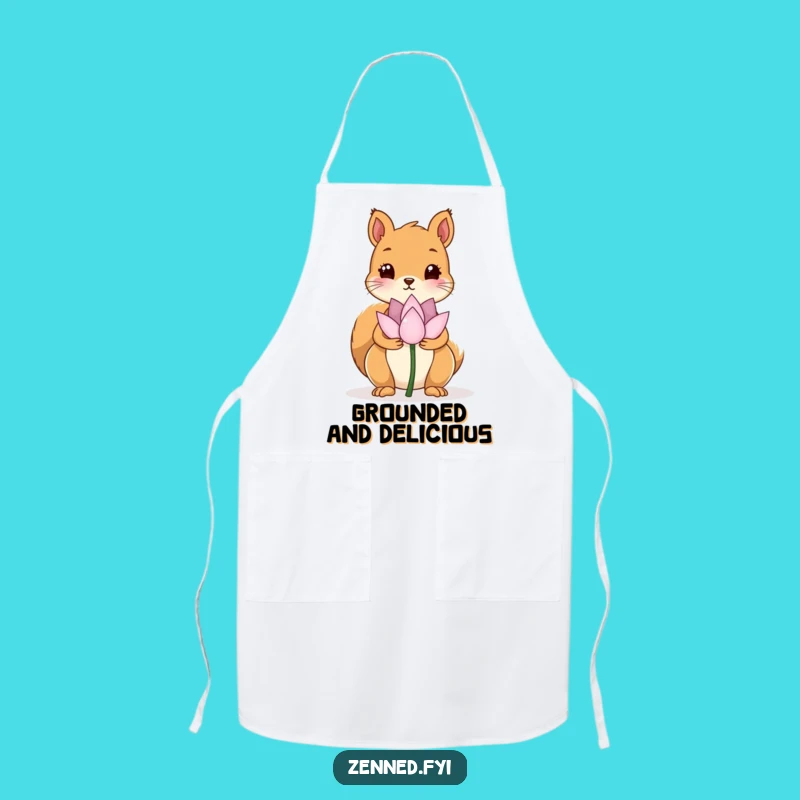 Funny Kawaii Squirrel Lotus Flower Apron - Peaceful Cooking with Humorous Flair