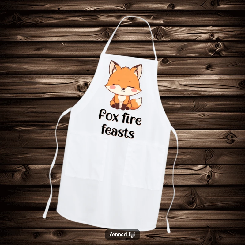 Funny Zen Fox Apron featuring a determined meditating fox, a humorous and practical kitchen accessory for focused cooking.