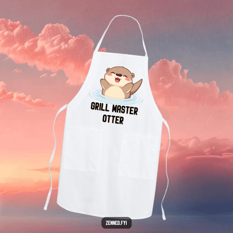 Funny Zen Otter Apron featuring a joyful otter floating peacefully, a humorous and practical kitchen accessory for serene cooking.