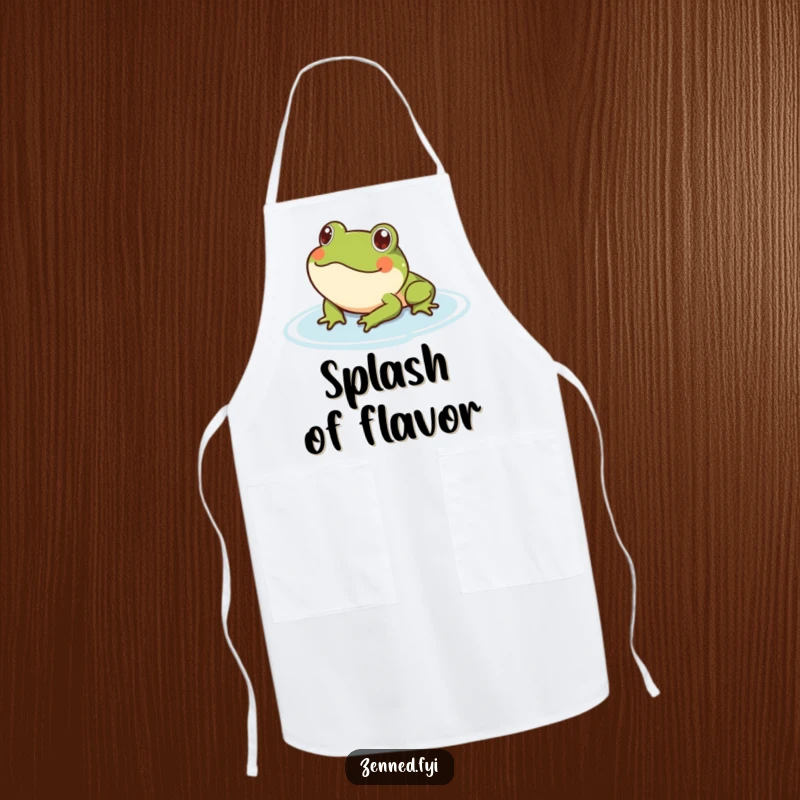 Funny frog apron showing a content frog floating on water. Protects clothes with humor during cooking.