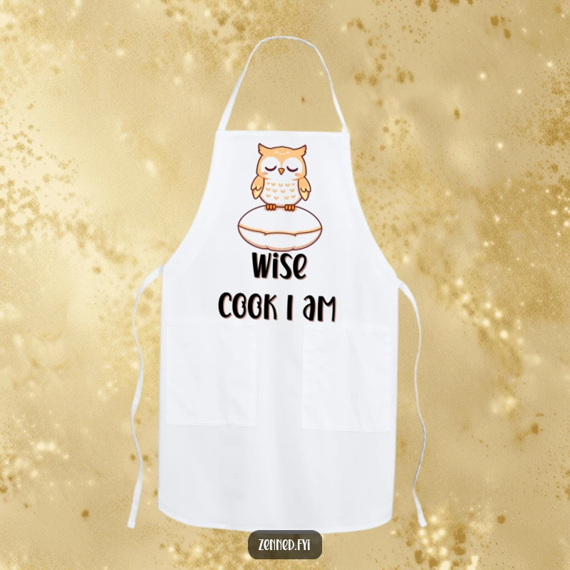 Funny apron featuring a peaceful owl character gently floating a few inches above a smooth, round cushion.