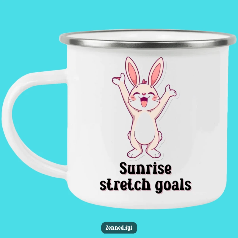 Funny Bunny Stretch Camping Mug: Jubilant Skyward Bound Joy Drinkware Gift
