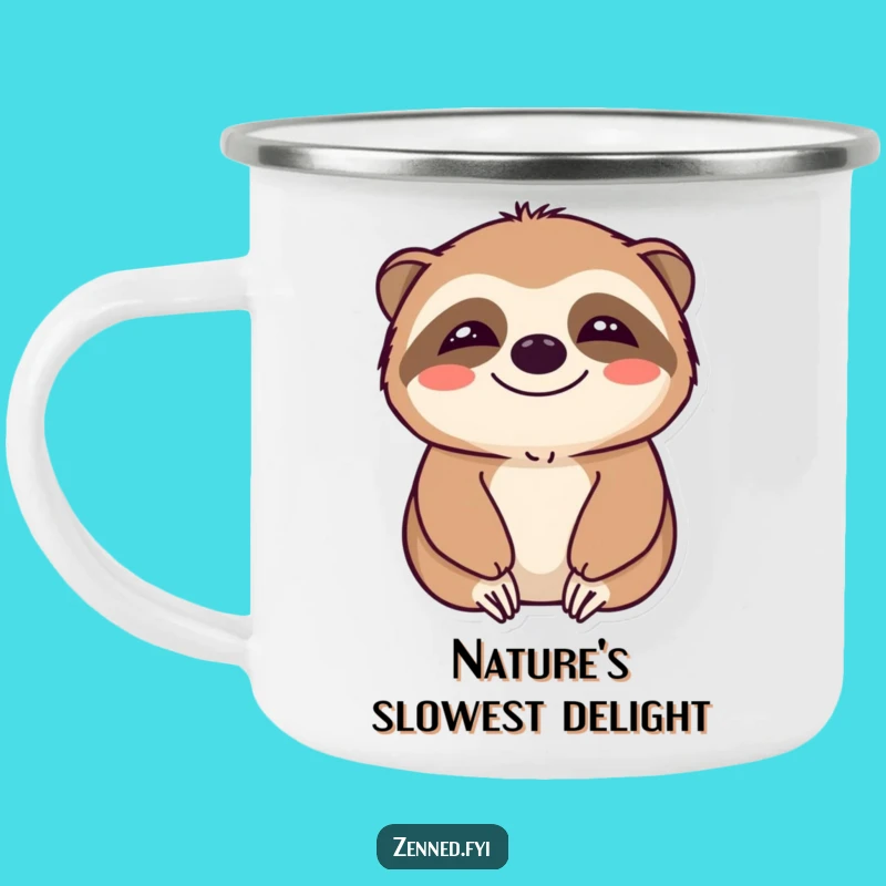 Funny Calm Sloth Camping Mug - Smiling Serenity, Outdoor Relaxation, Gift