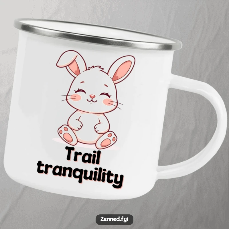 Funny Zen Bunny Camping Mug featuring a meditating rabbit, perfect for enjoying drinks outdoors with a touch of humor.