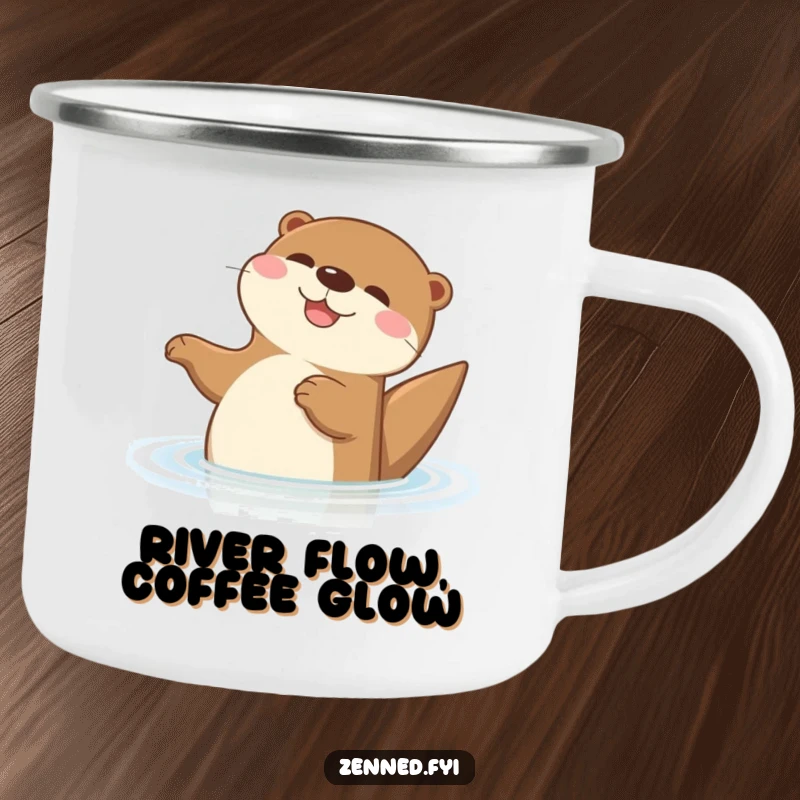 Funny Otter Camping Mug with a delightful cartoon otter floating on its back, perfect for outdoor use and adding humor to drinks.