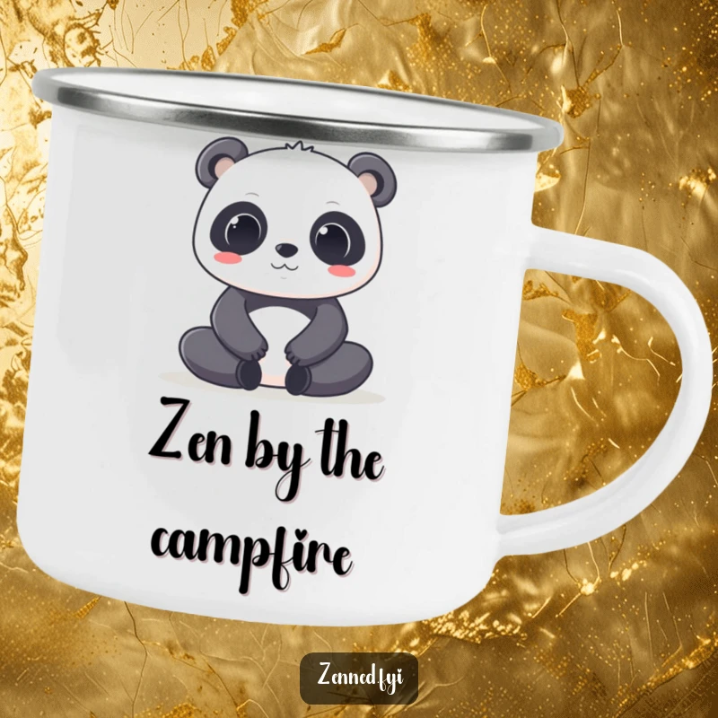 Funny Kawaii Panda Camping Mug: A sturdy mug featuring a focused panda in a deep lotus pose, perfect for outdoor serenity.