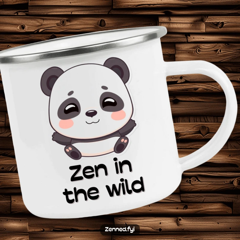 Funny camping mug featuring a playful panda taking deep, calming breaths, perfect for peaceful outdoor moments.