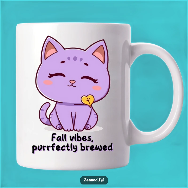 Funny Cat Leaf Mug: Thoughtful Purple Feline Observing Nature - Peaceful Gift