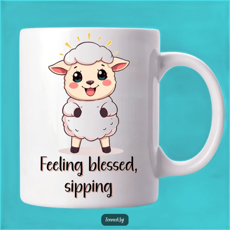 Funny Joyful Sheep Mug - Blessed Vibes, Perfect Gift for Kind Souls