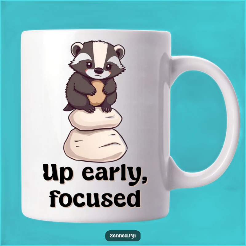 Funny Badger Balancing Mug: Determined Pet Rock Master, Unique Gift