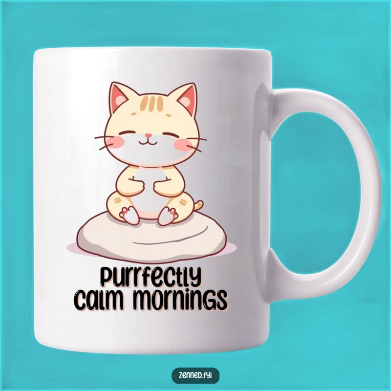 Funny Kawaii Cat Mug: Cheerful Meditator Character, Zen Joyful Gift