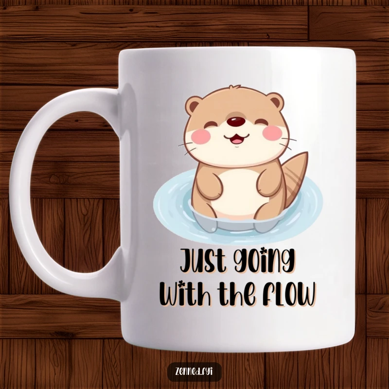 Funny Kawaii otter mug featuring a cute character blissfully floating in calm water, radiating peace and happiness for a perfect gift.
