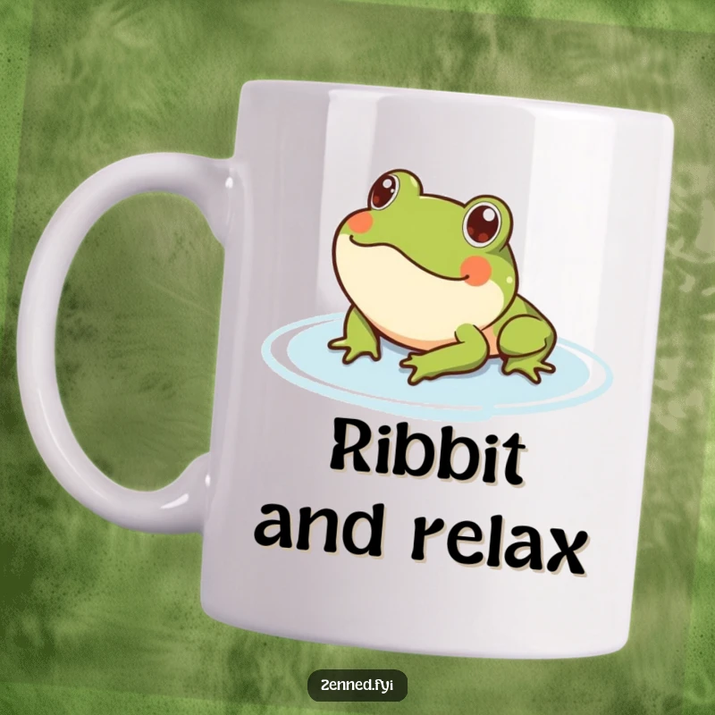 Funny frog mug featuring a content frog floating peacefully on water. Perfect for a calm and humorous start to the day.
