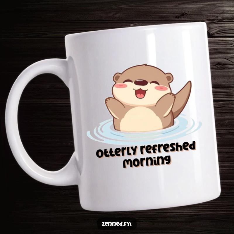 Funny Zen Otter Mug featuring a joyful otter floating peacefully on its back in calm water, radiating pure happiness.