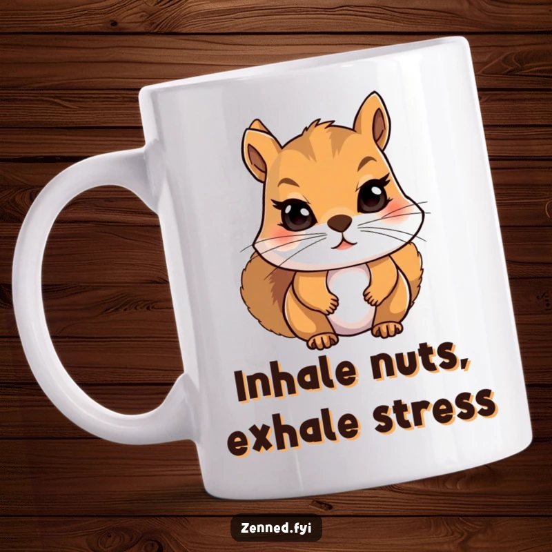 Funny Squirrel Mug: A determined squirrel sits in repose, focusing on a single, slow, calming breath.