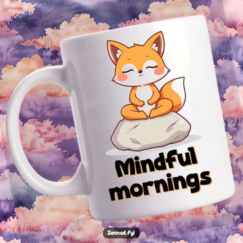 Funny Fox Mug: A cheerful fox meditates peacefully on a stone, embodying calm focus and inner bliss.