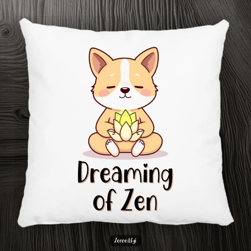 Funny Pillow: A soft, meditating dog with a smiling lotus flower, offering hilarious comfort and zen.