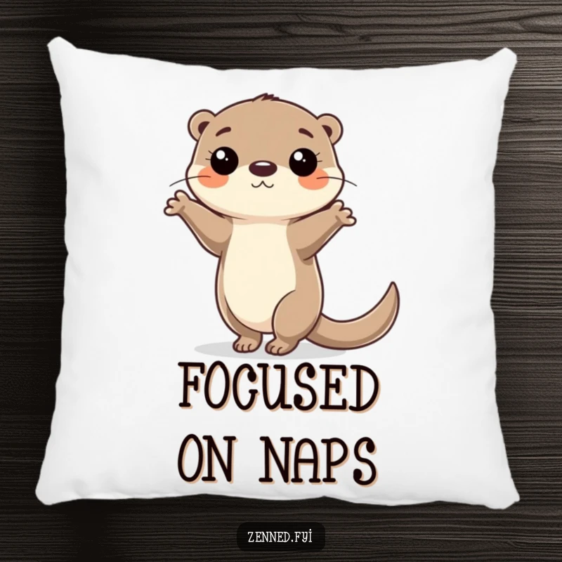 Funny Pillow featuring a focused otter character balancing on one paw, a hilariously balanced and comfy addition.