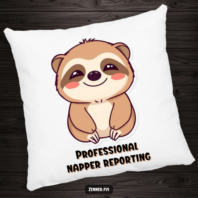 Funny pillow featuring a smiling sloth in a state of complete calm, perfect for adding cozy humor to any space.