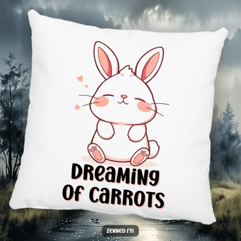 Funny pillow featuring a kawaii bunny breathing deeply with a tranquil expression, perfect for adding comfort and cute charm.
