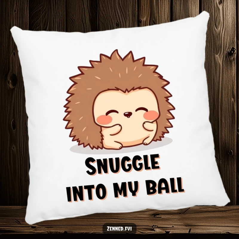 Funny pillow featuring a kawaii hedgehog rolled into a peaceful, rounded shape, offering comfort and a humorous touch of coziness.