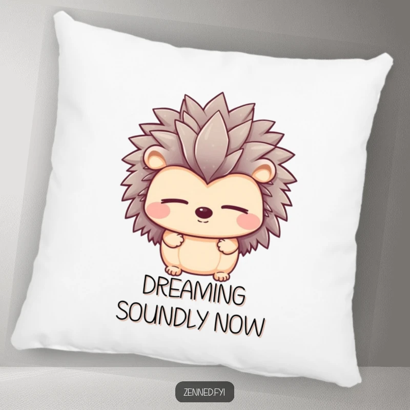 Funny pillow featuring a peaceful hedgehog with eyes closed, perfect for adding cozy calm and gentle humor.