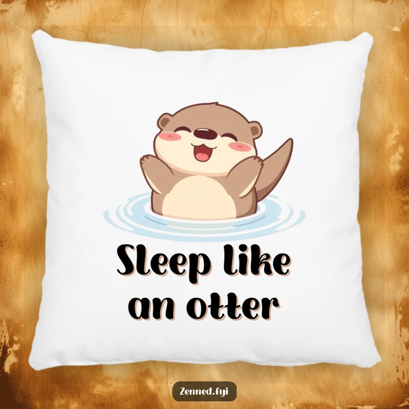 Funny Zen Otter Pillow featuring a peacefully floating otter, offering comfort and a touch of joyful humor.