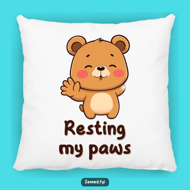 Funny Bear Pillow, Focused Zen Cushion, Comfy Cozy Humorous Gift