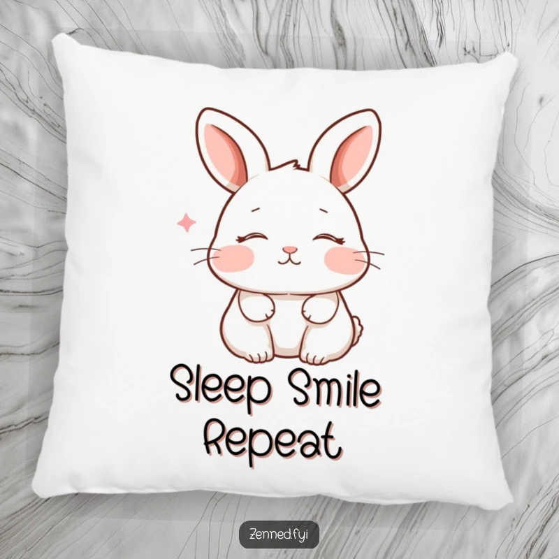 Funny and plush pillow featuring a peaceful rabbit with closed eyes and a faint smile, breathing gently, perfect for humorous comfort.