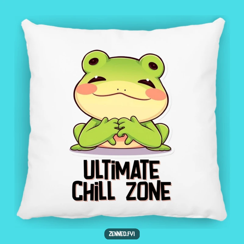 Funny Frog Pillow, Contented Zen Cushion, Comfy Cozy Humorous Gift