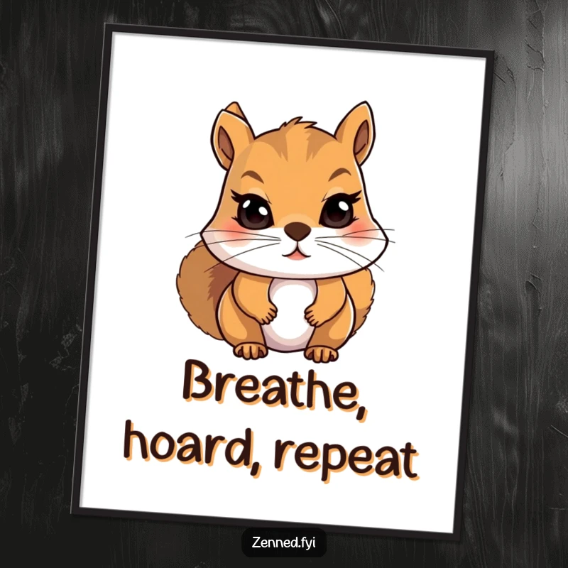 Funny Squirrel Digital Art: Determined squirrel meditating on calm breaths, a humorous and peaceful printable artwork.