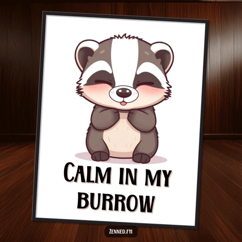 Funny Digital Art: A happy badger breathing deeply with closed eyes, offering instant zen and humor.