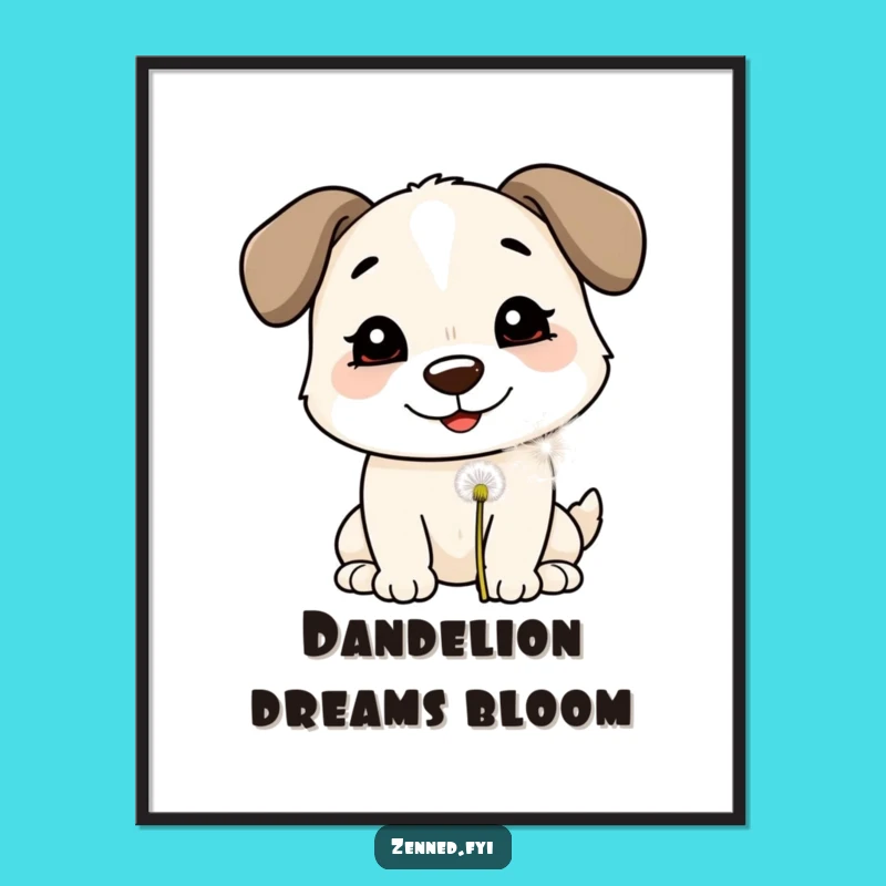 Funny Dog Dandelion Wish Digital Art Print - Instant Cheerful Decor for a Funny Gift