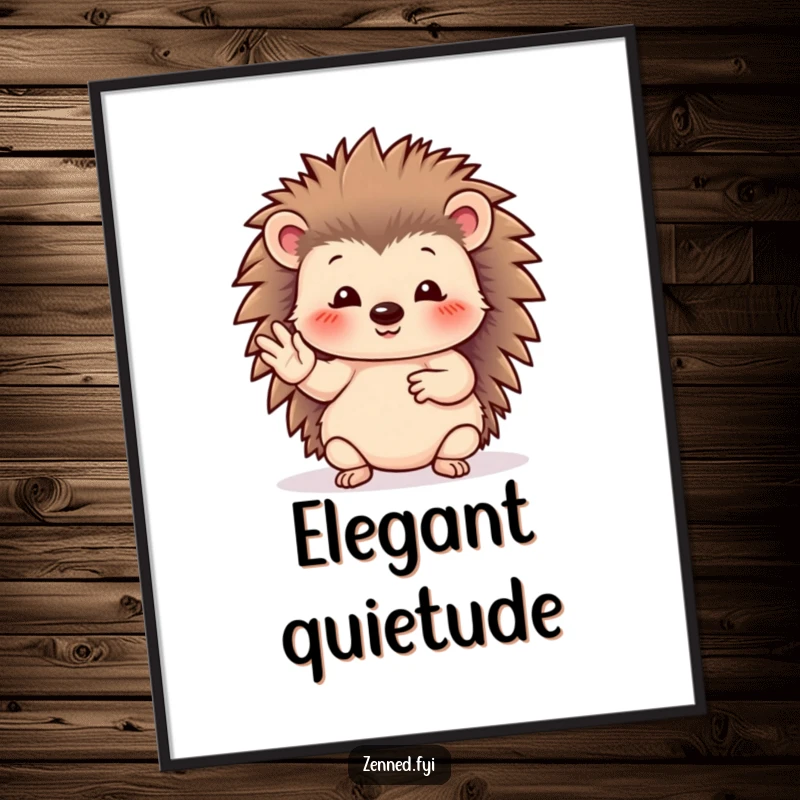 Funny hedgehog digital art print showing a serene creature making a graceful hand gesture, offering peaceful and humorous decor.
