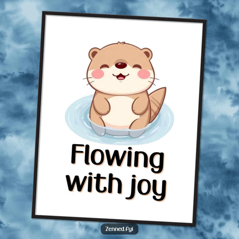 Funny Kawaii otter digital art print of a happy character floating peacefully, offering instant humorous cheer and a cute aesthetic.
