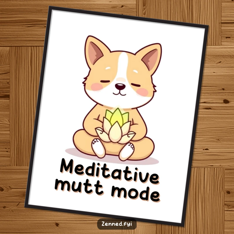 Funny Digital Art: A serene dog meditating with a smiling lotus flower, offering instant zen and humor.