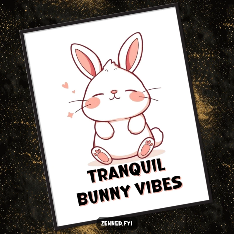 Funny digital art of a cute kawaii bunny breathing deeply with a tranquil expression, ideal for printable decor and serene backgrounds.