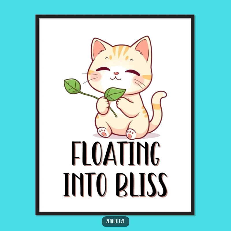 Funny Kawaii Cat Leaf Print: Instant Cute Wall Art for Cat Fans