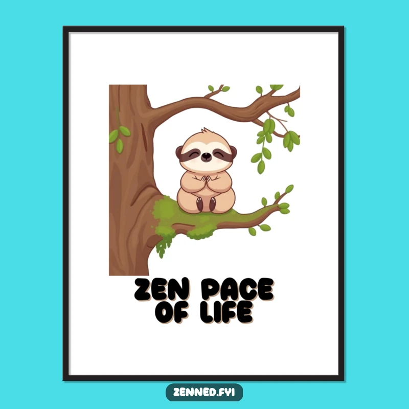 Funny Kawaii Sloth Digital Art - Serene Meditation Artwork