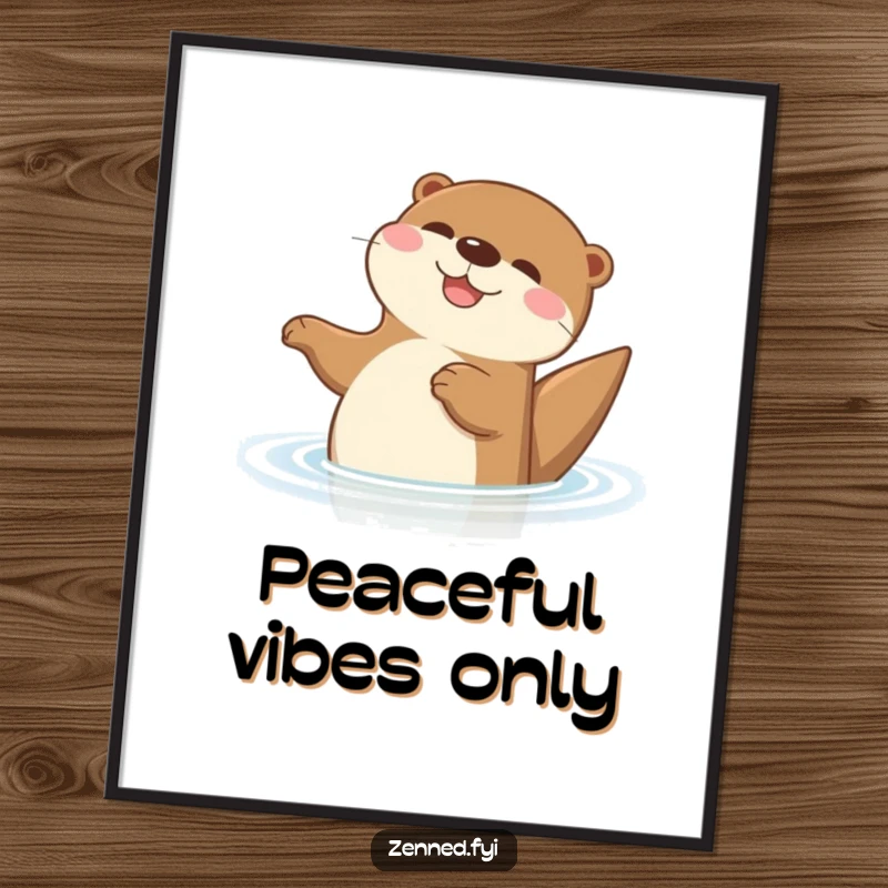 Funny Otter Digital Art Print of a delighted cartoon otter floating on its back, a high-resolution image for instant humorous decoration.