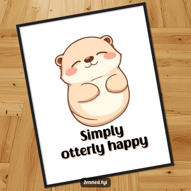 Funny otter digital art print showing a contented animal lying on its back with a peaceful smile, adding joy.