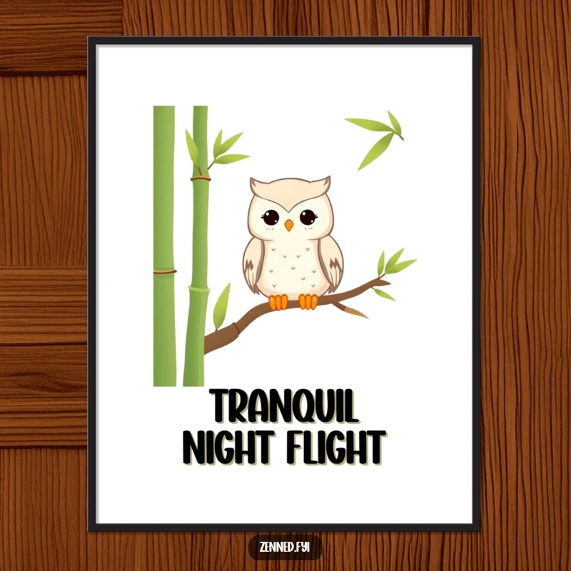 Funny Digital Art: A tranquil owl perched peacefully on bamboo, offering instant zen and humor.