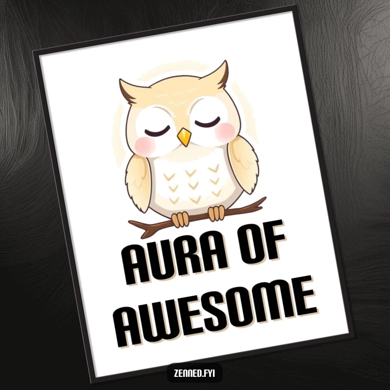 Funny digital art print of a peaceful owl enveloped in a gentle aura, perfect for adding a serene and whimsical touch.
