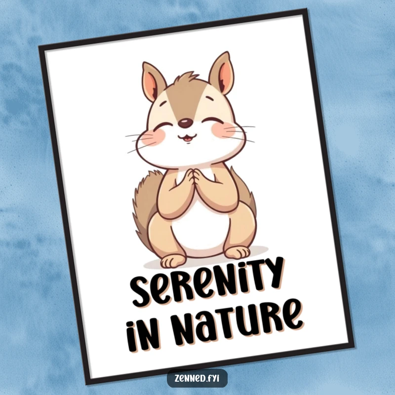 Funny Digital Art: A peaceful squirrel with hands clasped, looking up, embodying zen and humor for instant download.